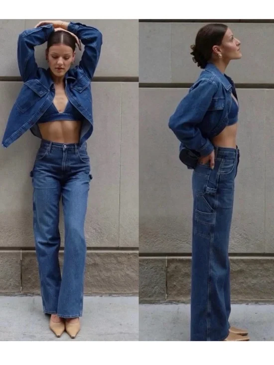 Agolde Dark Blue Wide-Leg Utility Jeans - Picture 2 of 10